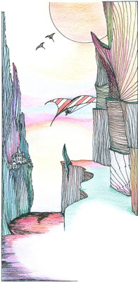 005 - 1985 - Deltavliegers (1985) - tekening op 220 grams tekenpapier - H 29,7 x B 21,0 cm - gemengde technieken
