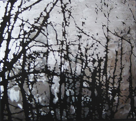 „branches“, 2004, 100x88cm, Stahlblech geschliffen, Transparentfarbe