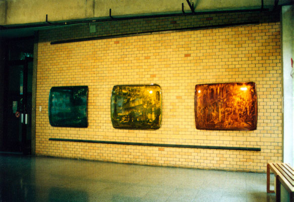 Diplomausstellung, 1995, Hochschule für Angewandte Kunst, Autodächer, Metallschliff, Transparentfarbe, Einbrennlackeirung