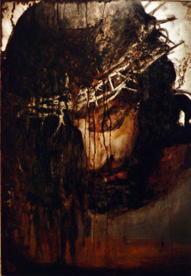 "Jesus", 90x125cm, Transparentfarbe, Rost, Stahl geschliffen, 2003