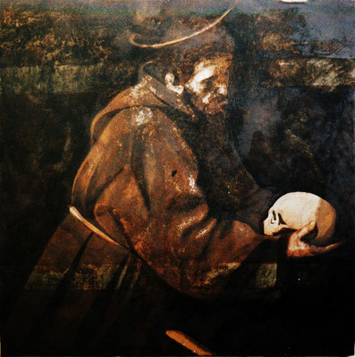 "Franziskus", 100x100cm, Stahl geschliffen, Transparentfarbe, Rost, 2002