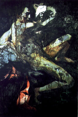 „Amor“, 84x125cm, 2002, Stahlblech, Rost, Transparentfarbe