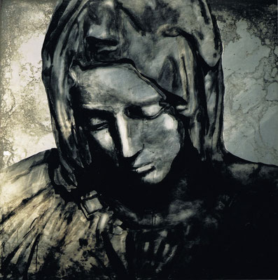 „Madonna“, 2001, 1x1m Stahlblech geschliffen, Transparentarbe, Rost