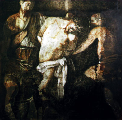  "Die Krönung", 100x100cm, Transparentfarbe, Rost, Stahl geschliffen, 2002