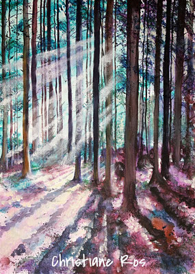 Lichtdurchfluteter Wald - Aquarell mit Acryl - 50 X 70 cm