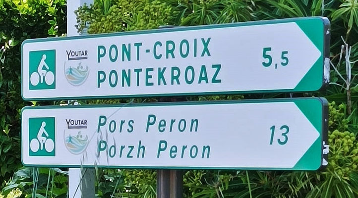 Fahrradweg Youtar, von Audierne nach Pors Péron, Cap Sizun, Hinweisschilder