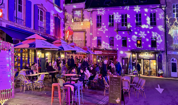 Weihnachtsbeleuchtung in Audierne, Cap Sizun, Bretagne