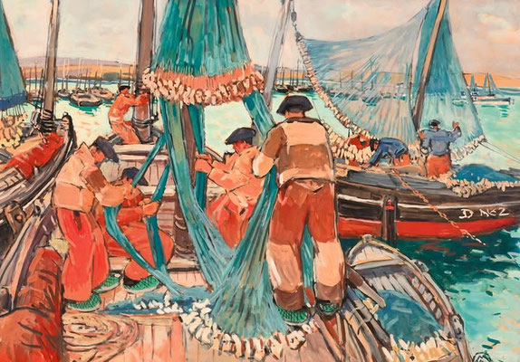 Maler Mathurin Méheut, Bretagne -Les filets bleus