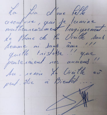 Letzter Eintrag ins Buch der Leuchtturmwärter von La Vieille, vor der Pointe du Raz