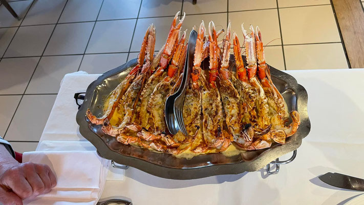 Restaurant L'Etrave Roma, Cléden-Cap Sizun, gegrillte Langustinen, Kaisergranat