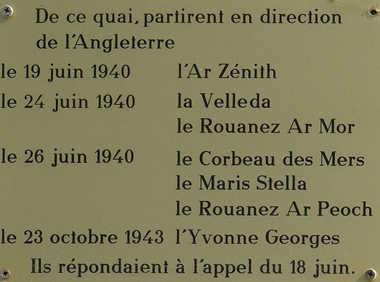 Gedenktafel auf der Île de Sein zu Ehren der Inselbewohner, die dem Aufruf De Gaulles folgten