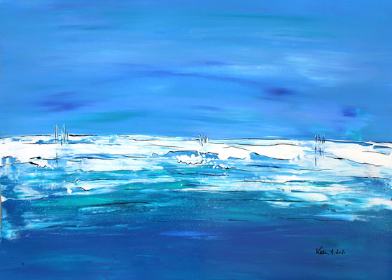 Karin Angerer | Banco d'Orio (blu) | 70 x 50 cm | Acrylic on paper (Papier) | 2020 | b405