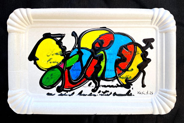 Karin Angerer | Pappteller Kunst 14 | 18 x 11 cm | Acrylic on paper plate (Pappteller) | 2024 | b506