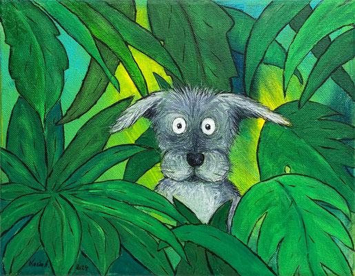 Karin Angerer | Wo ist der Hund ... | 30 x 24 cm | Acrylic on canvas | 2024 | b473