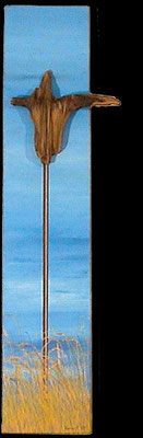 Karin Angerer | Innehalten | 15 x 70 cm | piece of wood, Acrylic on canvas | 2004 | o2