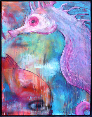 Karin Angerer | Watch out pink seahorse | 70 x 90 cm | Acrylic on canvas with a wooden frame | 2017 | b292