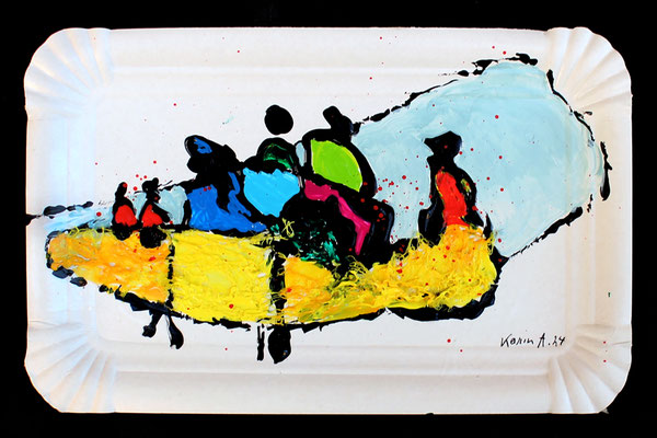 Karin Angerer | Pappteller Kunst 11 | 18 x 11 cm | Acrylic on paper plate (Pappteller) | 2024 | b505