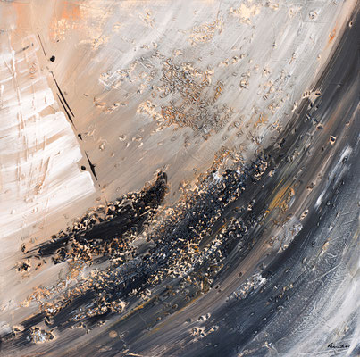 Karin Angerer | Wellenreiter | 70 x 70 cm | Material collage with rice, acrylic on canvas | 2008 | b130