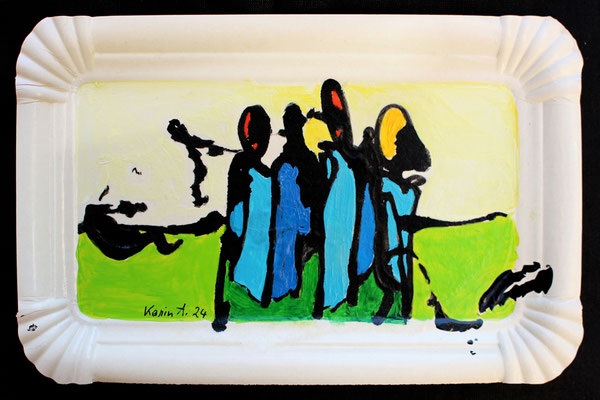 Karin Angerer | Pappteller Kunst 1 | 18 x 11 cm | Acrylic on paper plate (Pappteller) | 2024 | b495