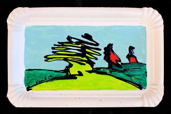 Karin Angerer | Pappteller Kunst 10 | 18 x 11 cm | Acrylic on paper plate (Pappteller) | 2024 | b504
