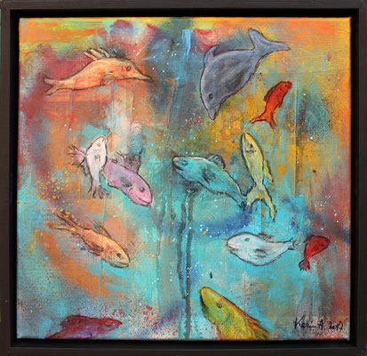 Karin Angerer | Fische | 30 x 30 cm | Acrylic on canvas with a wooden frame | 2017 | b293