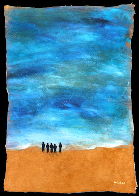 Karin Angerer | on the beach | 50 x 75 cm | Acrylic on leather paper (Lederpapier) | 2019 | b360