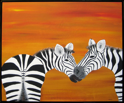 Karin Angerer | Zebras-Kommunikation | 123 x 103 cm | Acrylic on canvas with a wooden frame | 2006 | b77