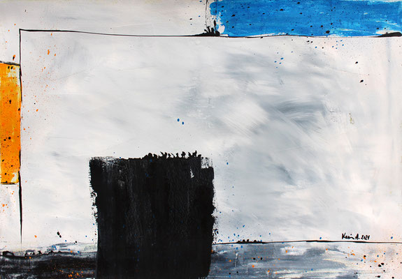 Karin Angerer | Hühnerstall | 70 x 50 cm | Acrylic on paper (Papier) | 2021 | b417