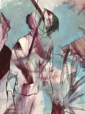 Kohle, Acryl auf Papier, 2021, 100 x 70 cm, verkauft