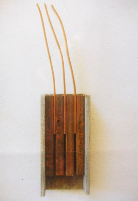 3x4, Stahl steel Kupfer copper Holz wood 1997 fixed on the wall