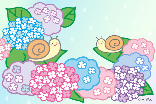 あじさいとカタツムリ