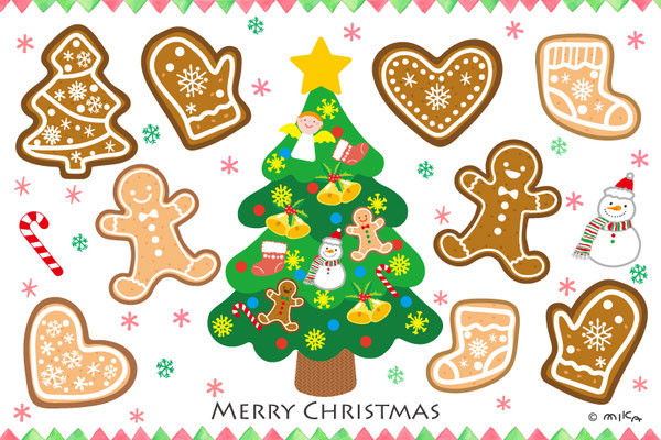 クリスマスツリーとジンジャークッキー（２対３）