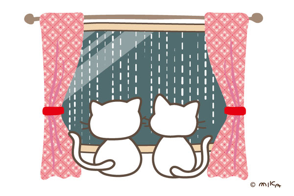 窓の外は豪雨（ねこ２匹）