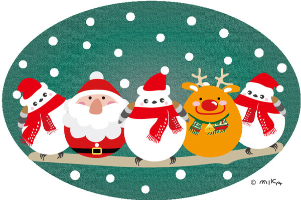 クリスマスのシマエナガ（サンタとトナカイと一緒に）