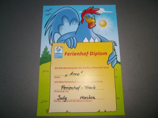 jedes Kind erhält ein "Diplom" von unseren Bauernhof