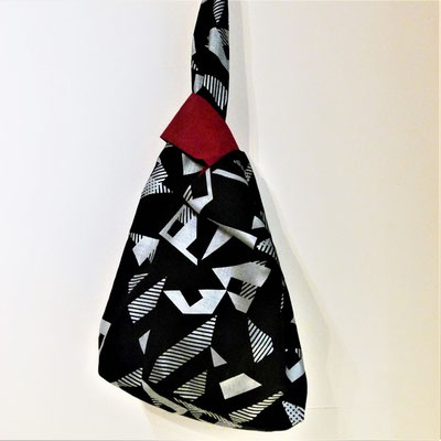 Sac en tissu japonais motifs argent fond noir
