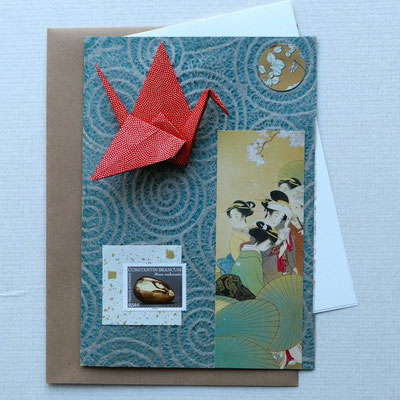 Grande carte double avec origami en papier japonais