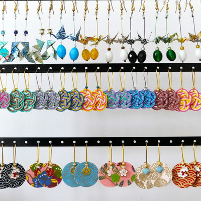Boucles d'oreilles japonaises en papier japonais et Mizuhiki
