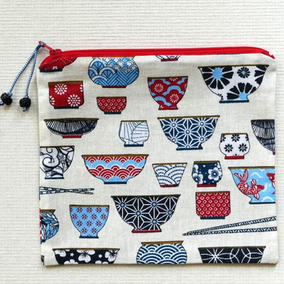 Trousse tissu japonais motif de bols japonais