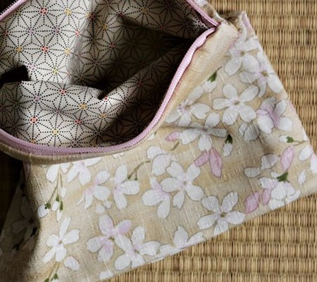 Trousse ou pochette tissu japonais fleurs de cerisiers