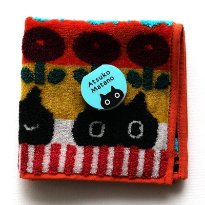 mini serviette d'Atsuko Matano orange avec des chats
