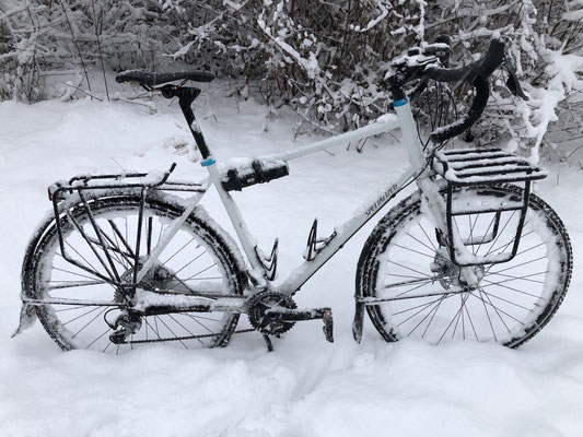 viel Luft zum Schutzblech selbst im Neuschnee