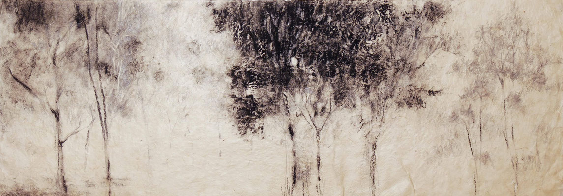 Bleistift, Kohle auf Nepalpapier (2019) 25x68 cm
