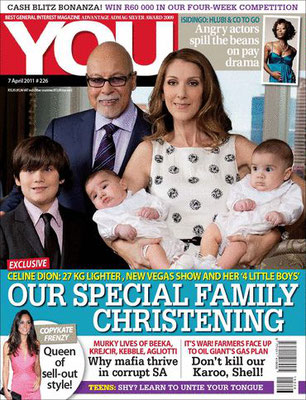 Celine Dion et ses enfants - Couverture You Magazine  [Afrique du sud] (7 Avril 2011)