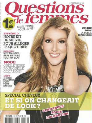 Céline Dion - Couverture Questions De Femmes Magazine  [France] (Octobre 2013)