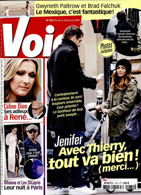 Jenifer , Céline Dion... - Couverture Voici Magazine [France] (22 Janvier 2016)