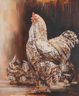 Met de kippen op stok | oilpainting | 100x120cm