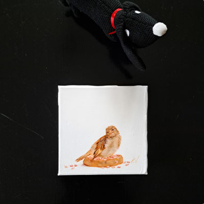 Geboorte | olie op linnen | 20x20cm | *zie de huismus werk in opdracht