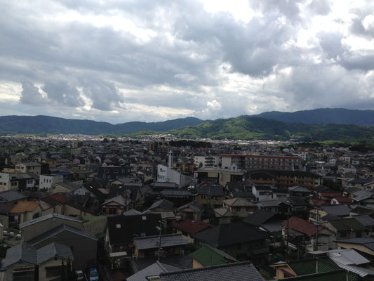 向日神社からみた野山。背後に西山の峰々が連なる。