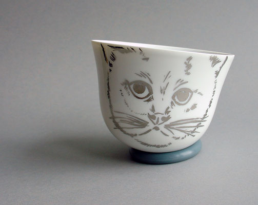 Tasse Katze Platin handbemalt